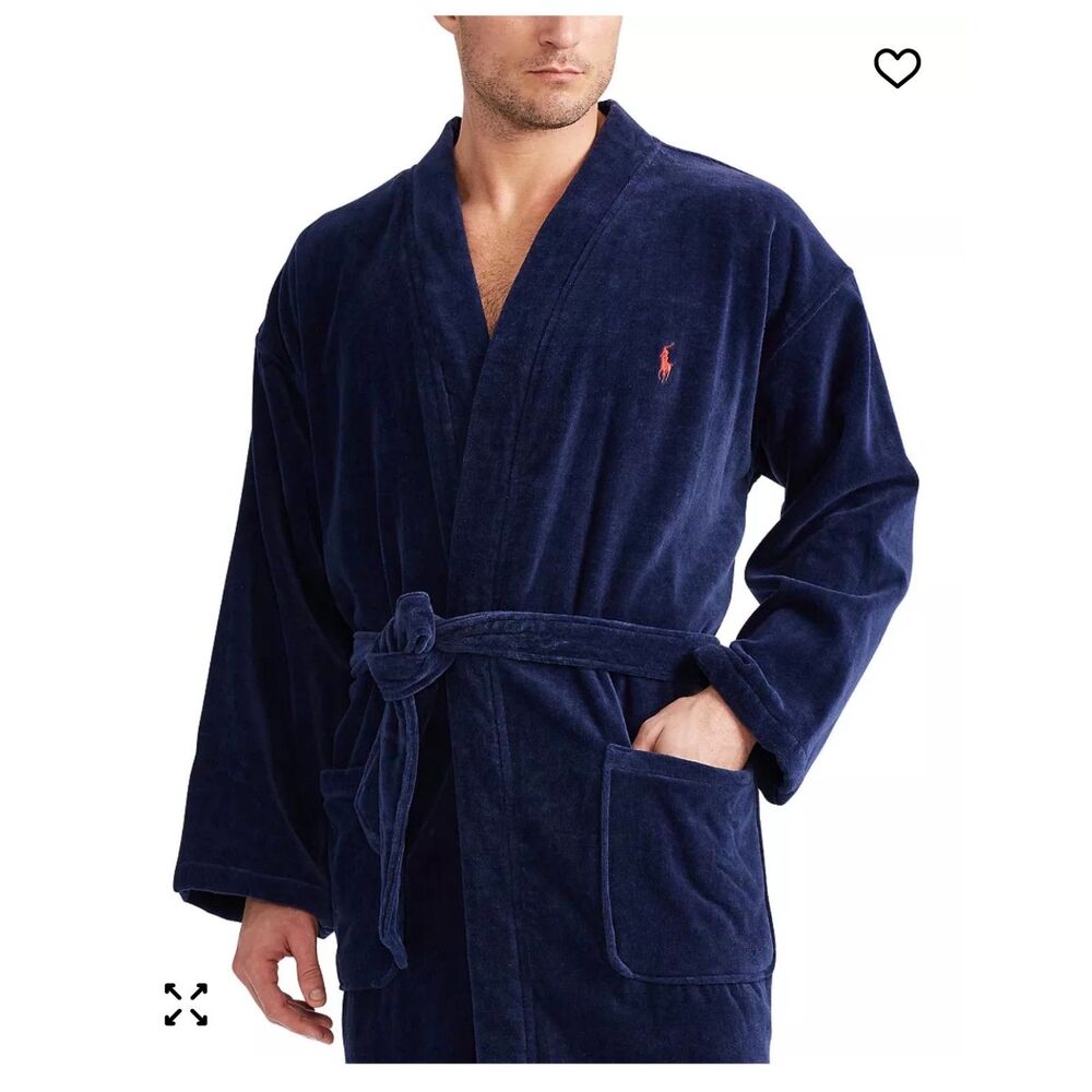 Polo Ralph Lauren Soft Cotton Kimono Velour Robe Navy Men's-Size L/XL